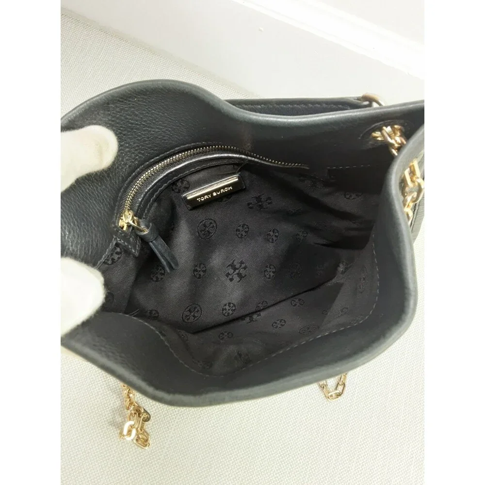 Tory Burch Black Pebbled Leather Crossbody Bag Shoulder Handbag Convertible